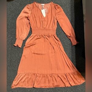 NWT Down By the River Burnt Orange/Gold Smocked Cottagecore Flowy Maxi Dress L